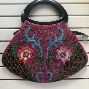 Embroidered Beaded Handbag - Multicolor